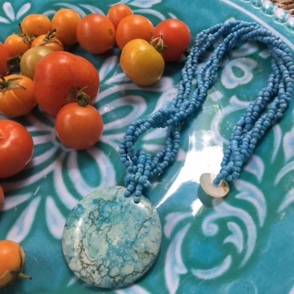 Turquoise ,NWOT, Stone,  Pendant with seed beads - Picture 2 of 5